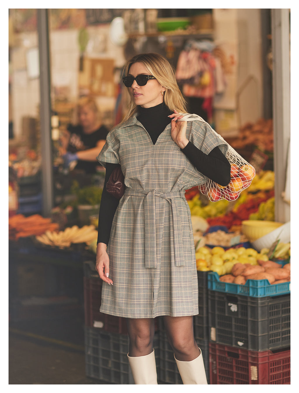 'BALANCE  kockás gyapjú vászon ruha'