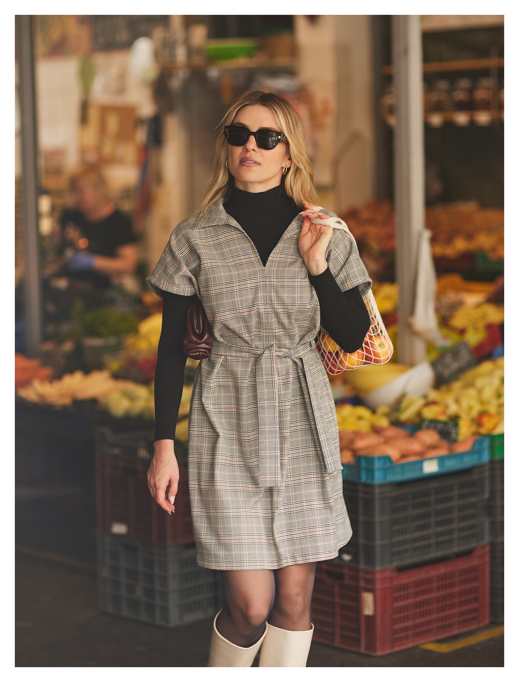 'BALANCE  kockás gyapjú vászon ruha'