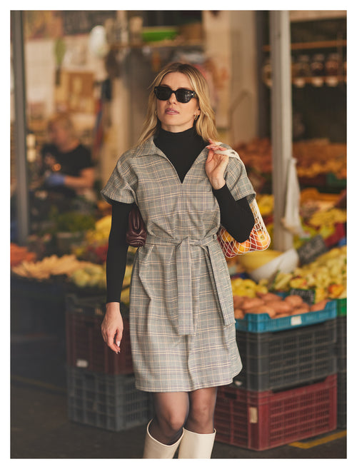 'BALANCE  kockás gyapjú vászon ruha'